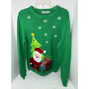 Retro Threads Mens Green Santa Christmas Tree Ugly Holiday Sweater Large